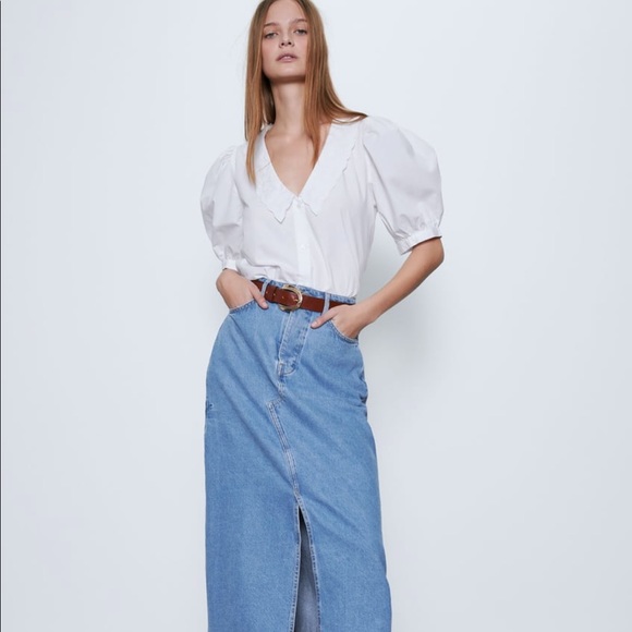 Embroidered poplin shirt zara Clearance